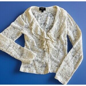 Bardot Ivory Long Sleeve Ruffle V Neck Lace XS Top Women’s Fairy Whimsical Sz 2